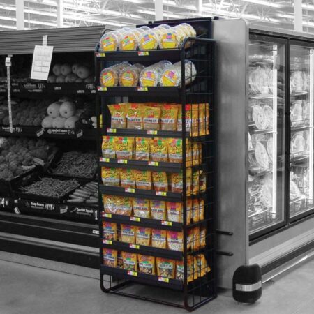 Grocery Merchandising, Saddle Bag Display China Factory Customized